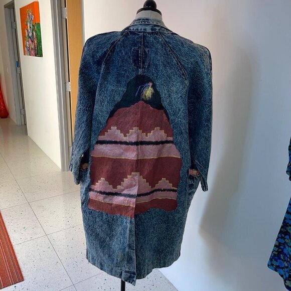 James West American Made Vintage Coat Size Medium HandPainted Acid Washed Denim - Picture 15 of 16